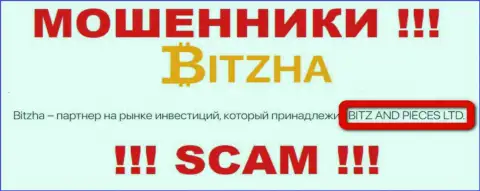 На официальном информационном сервисе Bitzha24 Com мошенники сообщают, что ими руководит BITZ AND PIECES LTD