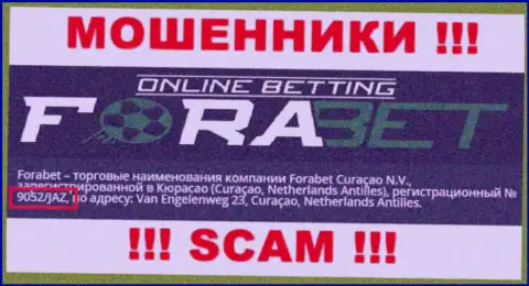 Forabet Curaçao N.V. internet-мошенников ForaBet было зарегистрировано под вот этим рег. номером: 9052/JAZ