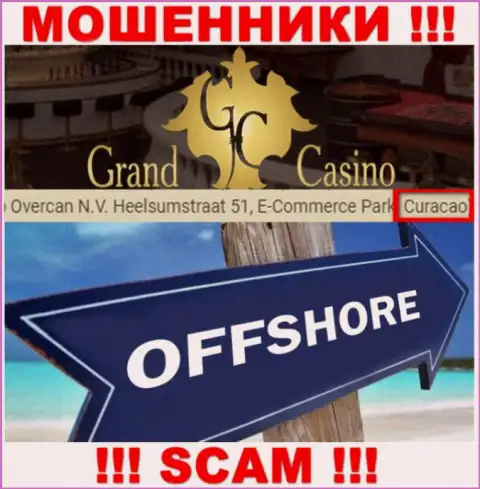 С компанией Grand Casino работать РИСКОВАННО - скрываются в офшорной зоне на территории - Curacao