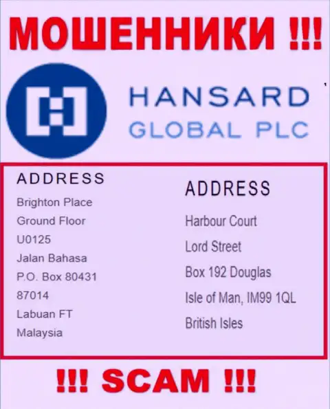 Добраться до Hansard International Limited, чтоб вырвать свои средства нельзя, они пустили корни в офшорной зоне: Brighton Place Ground Floor U0125 Jalan Bahasa P.O. Box 80431 87014 Labuan FT Malaysia