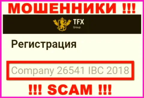 Регистрационный номер, который принадлежит незаконно действующей конторе TFX FINANCE GROUP LTD - 26541 IBC 2018