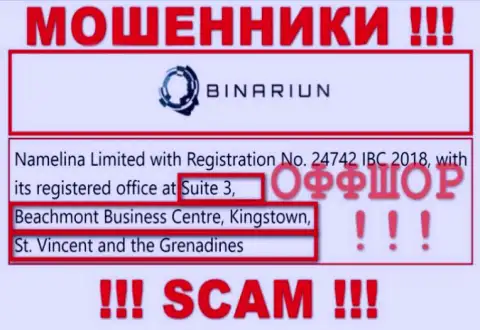 Совместно работать с Binariun Net не рекомендуем - их офшорный адрес регистрации - Suite 3, Beachmont Business Centre, Kingstown, St. Vincent and the Grenadines (информация позаимствована сайта)