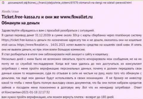 Организация FKWallet Ru - МОШЕННИКИ !!! Автор мнения никак не может вернуть свои вложенные денежные средства