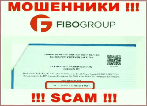 Регистрационный номер противоправно действующей организации Фибо Групп - 549364