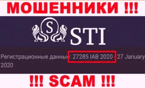 Регистрационный номер StokOptions, который мошенники предоставили на своей web-странице: 27285 IAB 2020