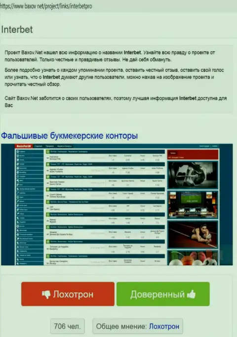 Обзор InterBet с описанием всех показателей мошеннических действий
