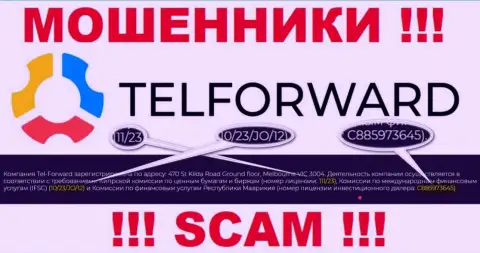 На сайте TelForward есть лицензия на осуществление деятельности, только вот это не отменяет их мошенническую суть