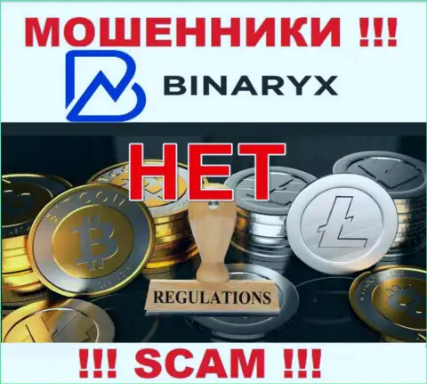 На сайте мошенников Binaryx не говорится о регуляторе - его попросту нет