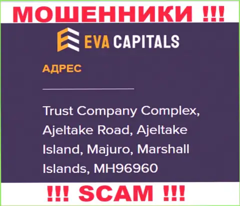 На web-портале EvaCapitals показан оффшорный адрес компании - Trust Company Complex, Ajeltake Road, Ajeltake Island, Majuro, Marshall Islands, MH96960, будьте бдительны - это махинаторы