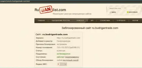 Интернет-ресурс Budrigan Ltd в РФ заблокирован Генеральной прокуратурой