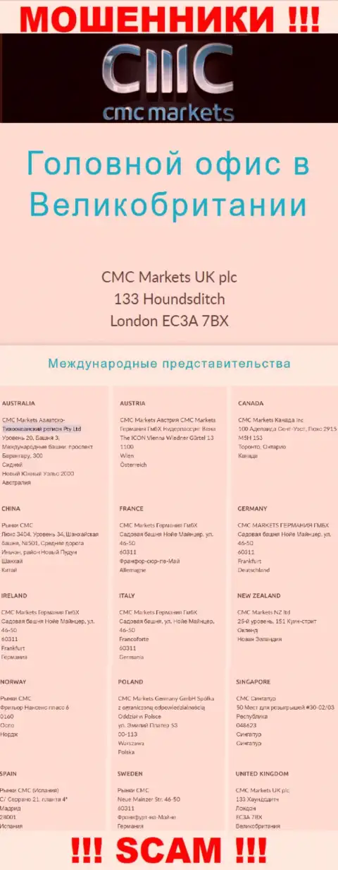 На онлайн-сервисе компании CMC Markets представлен левый юридический адрес - это МОШЕННИКИ !!!