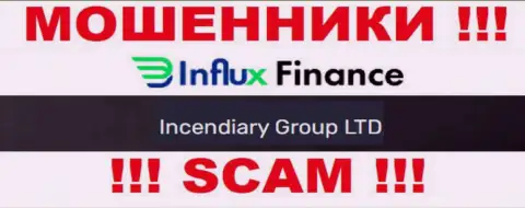 На официальном веб-портале InFluxFinance мошенники указали, что ими руководит Incendiary Group LTD