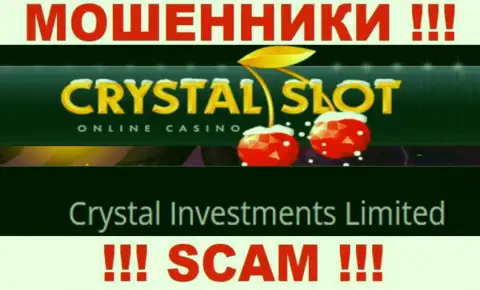 Организация, которая управляет ворами CrystalSlot Com - это Кристал Инвестментс Лимитед