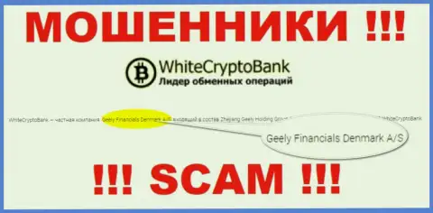 Юр лицом, управляющим internet мошенниками Вайт Крипто Банк, является Джили Финанс Денмарк А/С
