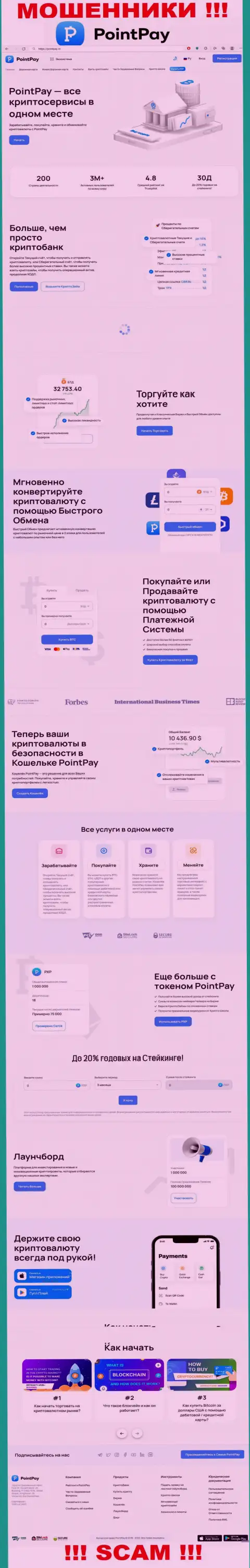 Скриншот официального интернет-ресурса ПоинтПей, заполненного ложными обещаниями